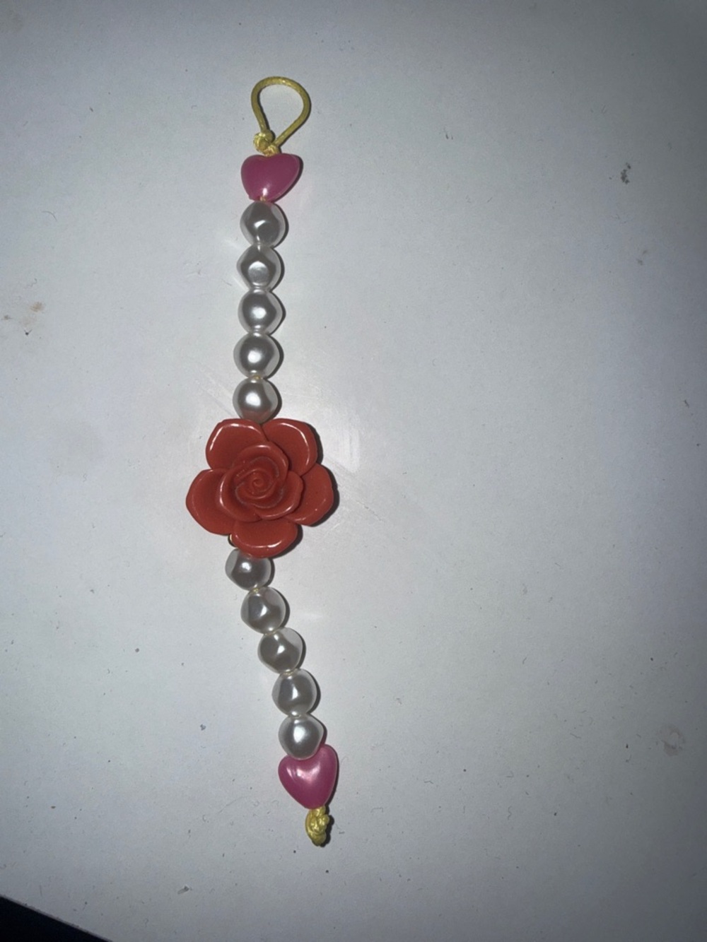 Pink & Red Pearl keychain with Rose Accent